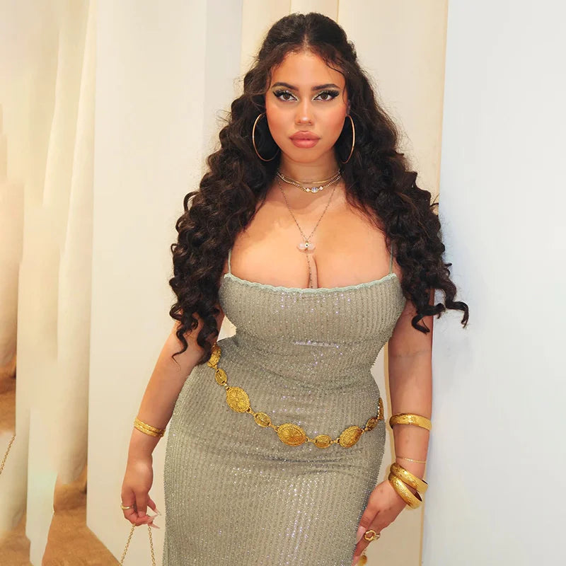 Sequin Spaghetti Strap Midi Dress