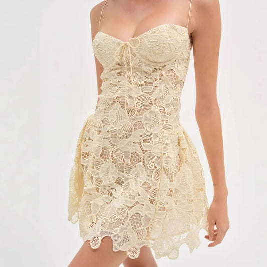 Lace Embroidered Spaghetti Strap Mini Dress