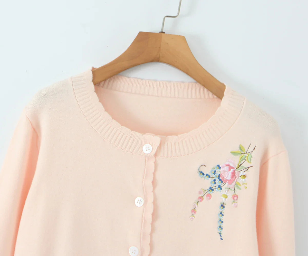 Apricot Embroidery Knit Cardigan