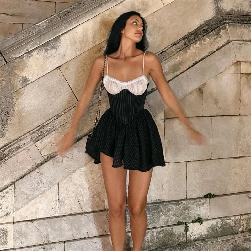 Mesh Cami Two Tone Frill Mini Dress