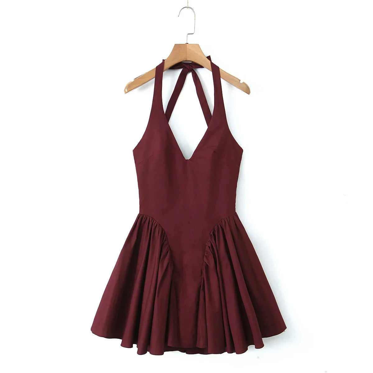 Deep Halter Neck Side Flare Mini Dress