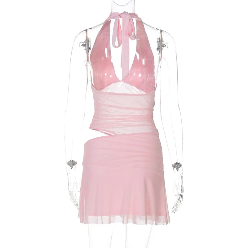 Pink Mesh Patchwork Mini Dress