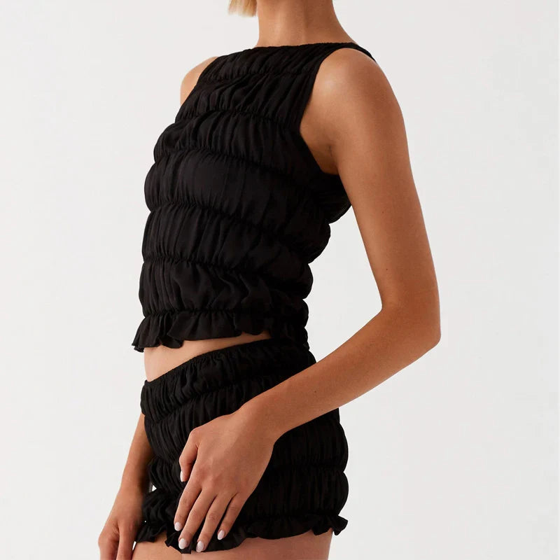 Ruched Tank Top And Shorts Set