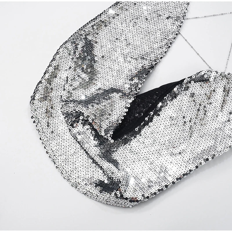 Silver Sequin Halter Open Back Top