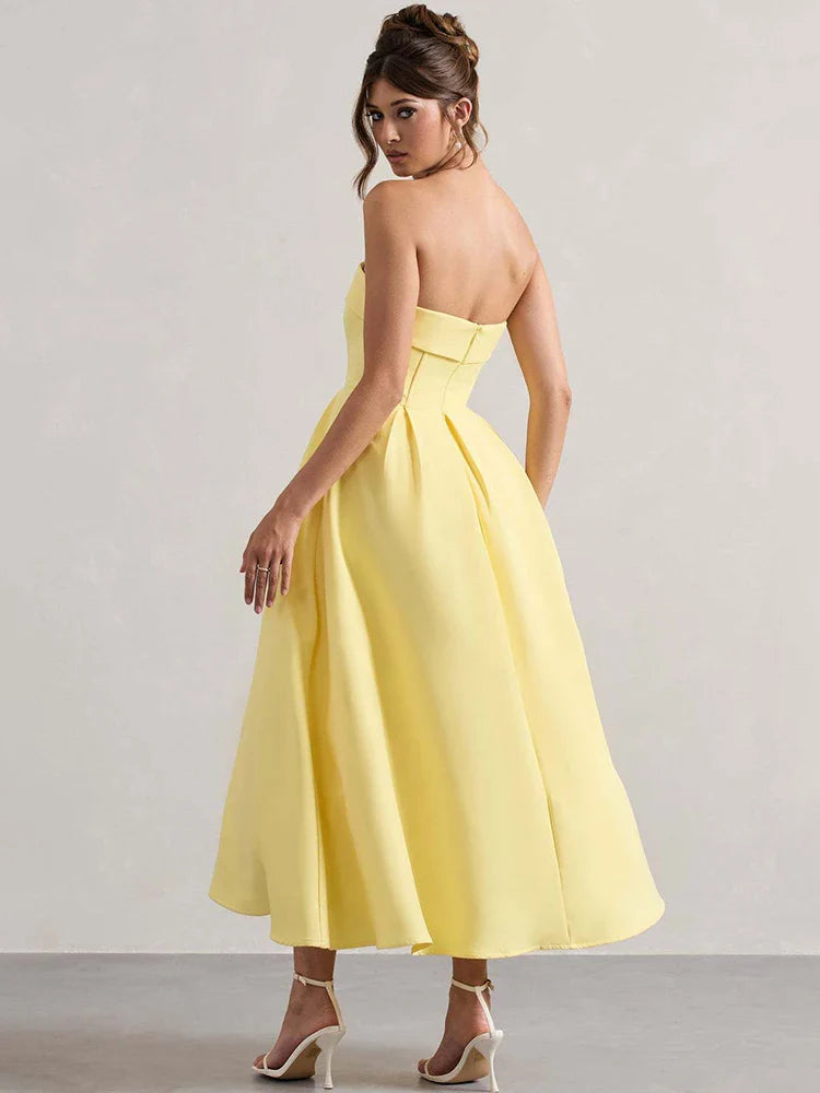 Strapless Solid Midi Dress