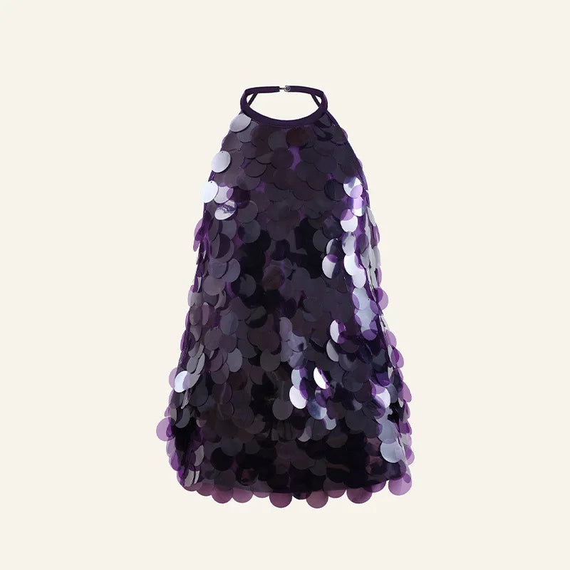 Halter Sequinned Open Back Mini Dress