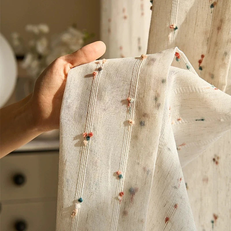 1 Panel Rural Style Living Room, Bedroom, Natural Flaxseed Bean Curtains, Semi Transparent Gauze Curtains