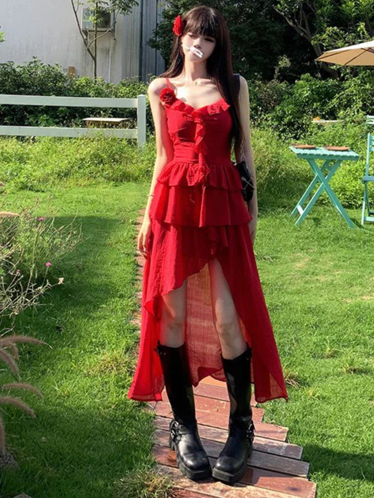 Red Ruffle Midi Dress