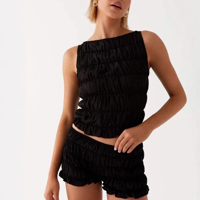 Ruched Tank Top And Shorts Set
