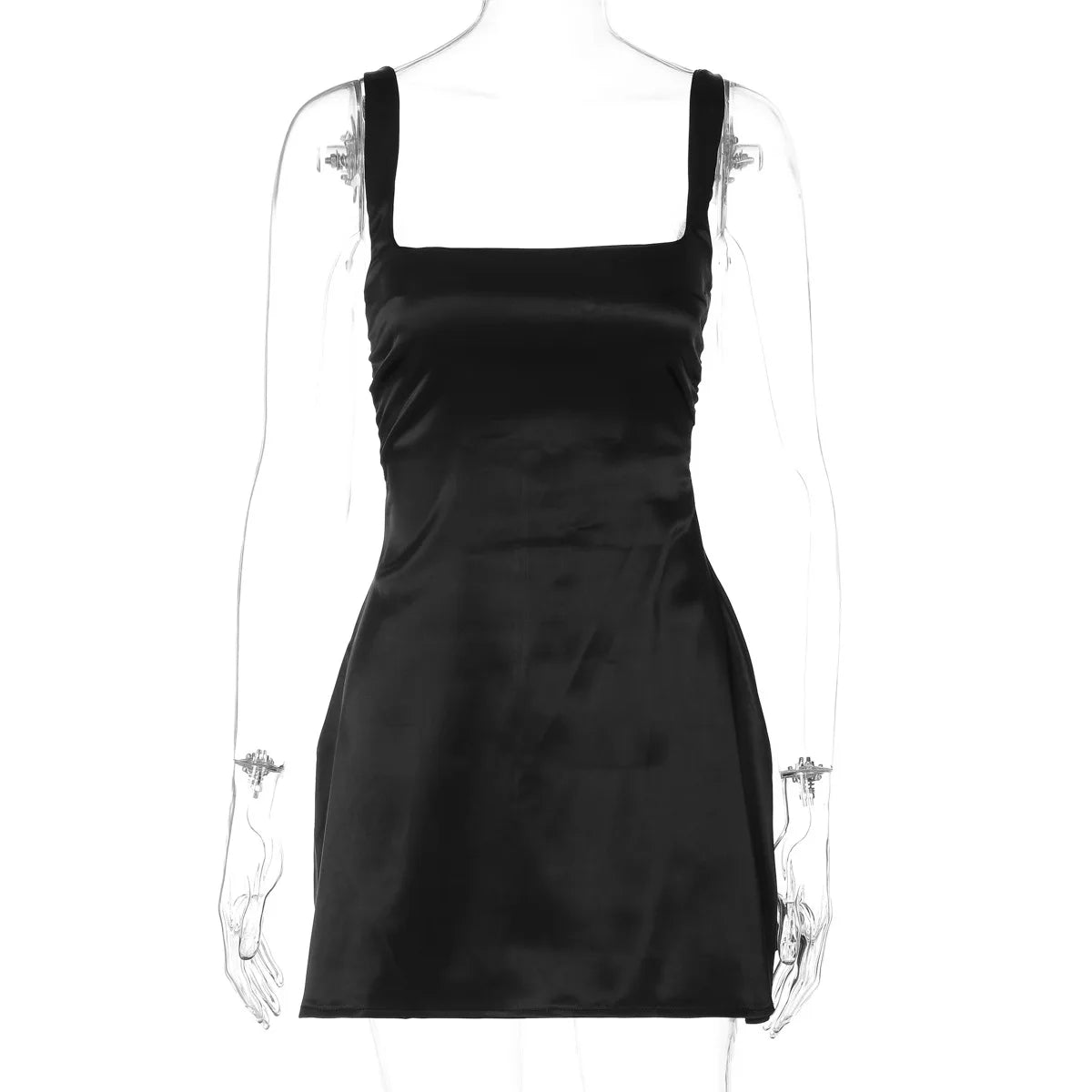 Solid Satin Square Neck Strap Mini Dress