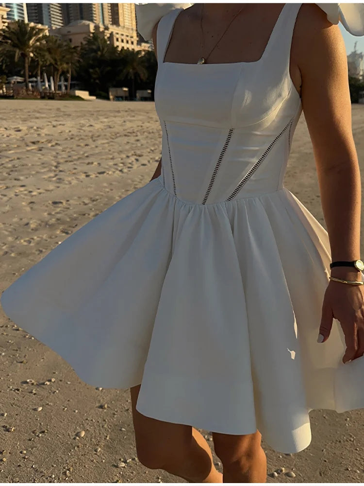 White Bowknot A-line Mini Dress