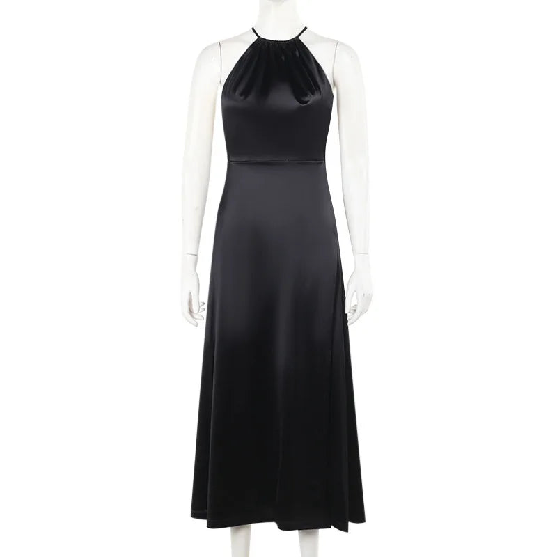 Satin High Split Open Back Maxi Dress