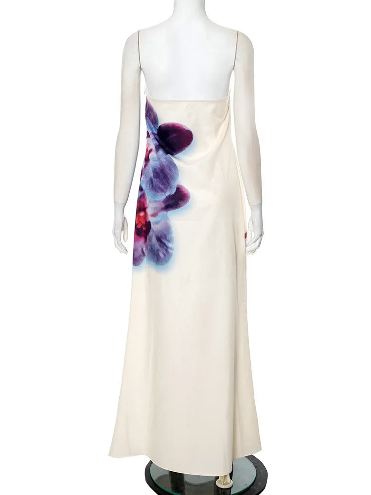 Orchid Floral Print Strapless Straight Maxi Dress