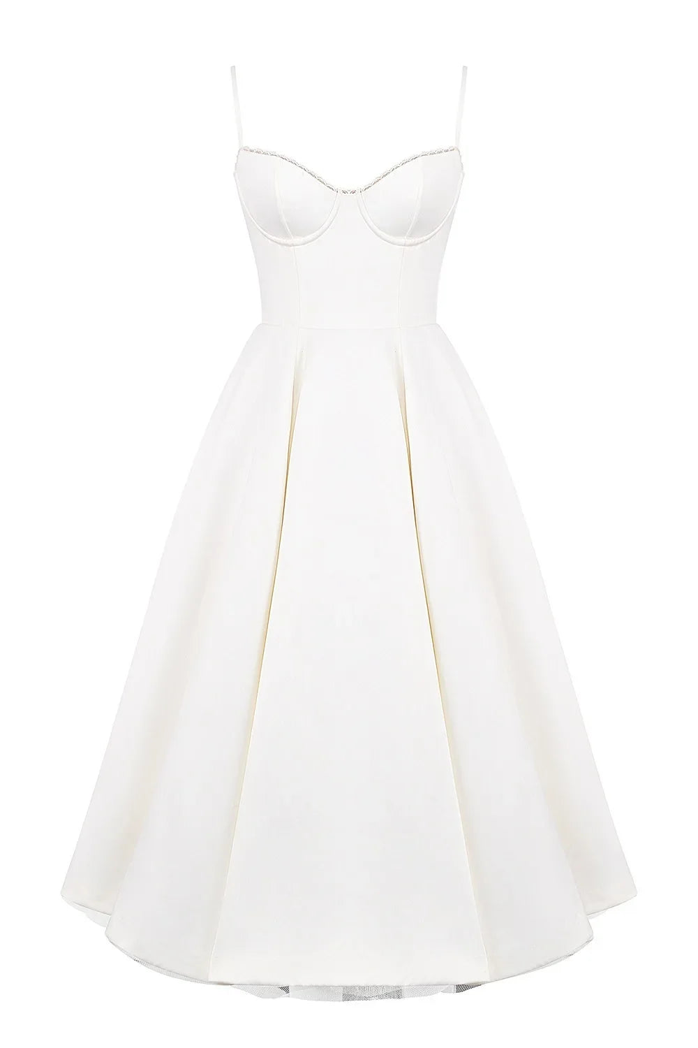 Satin Bustier Strap Tulle Midi Dress