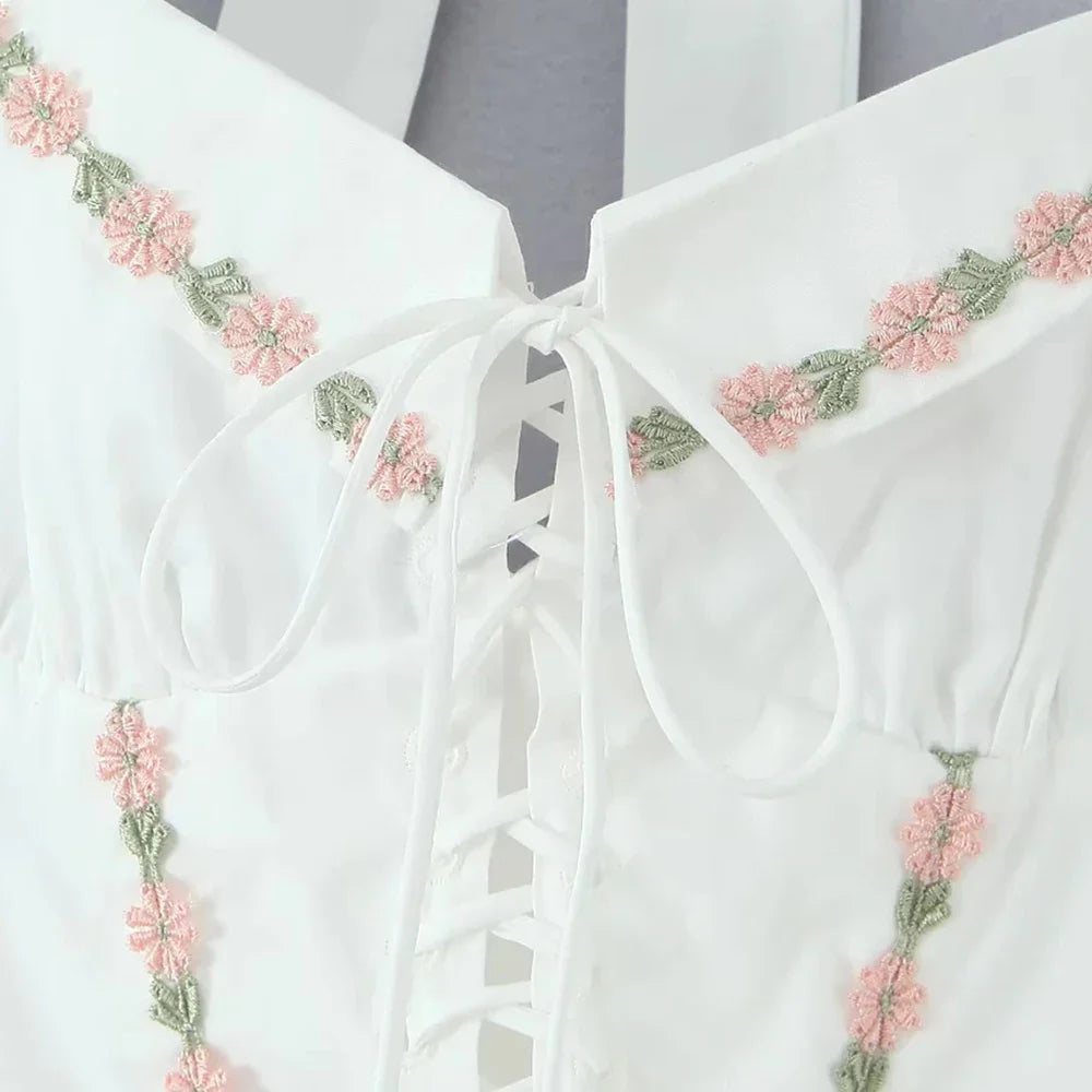 Green Embroidered Halter Midi Dress - A-Line Fit