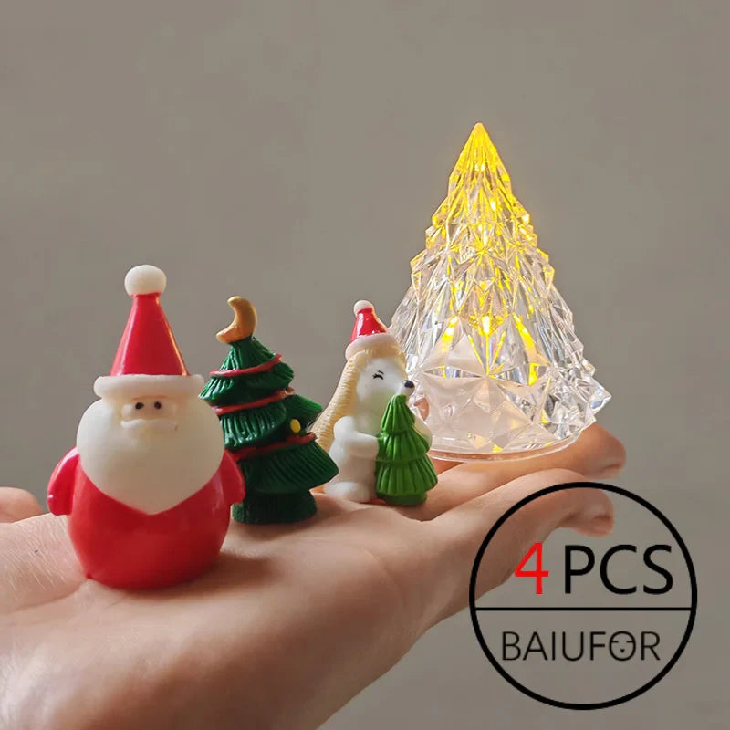 Miniature Christmas Tree Santa Claus Snowmen Gift Box Terrarium Accessories Fairy Garden Figurines Dollhouse Decor