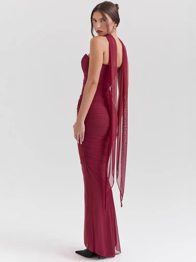 Corset Top With Long Scarves  And Body-con Midi Skirt Set