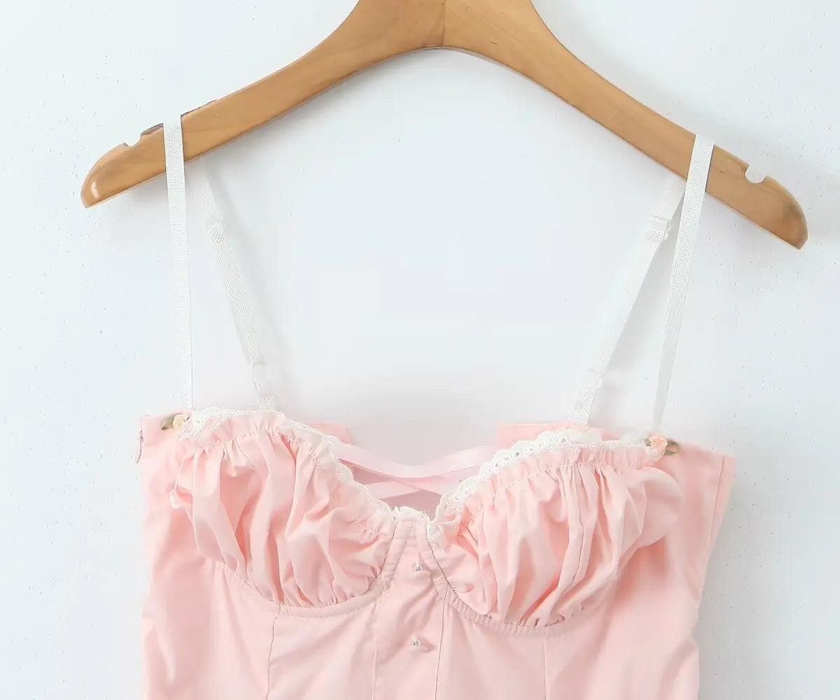 Ruffle Trim Button Cami Mini Dress