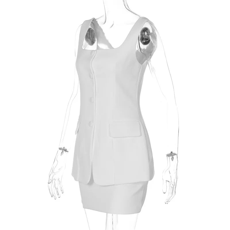 Buttoned Vest And Mini Skirt Set