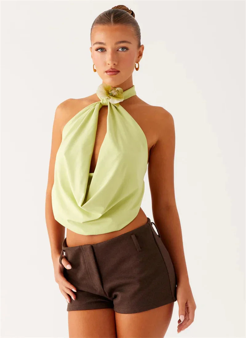 Orchid Halter Drape Neck Top