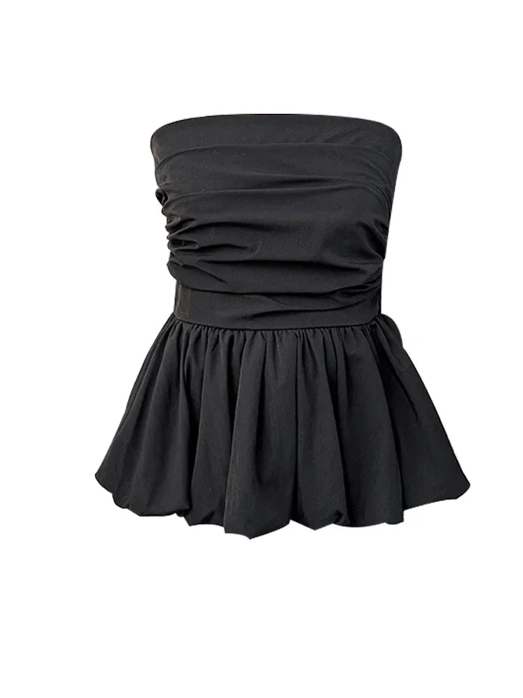 Elastic Pleated Puff Strapless Top - Medium Stretch
