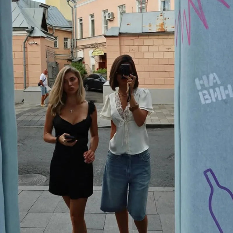 White Lace V-Neck Top