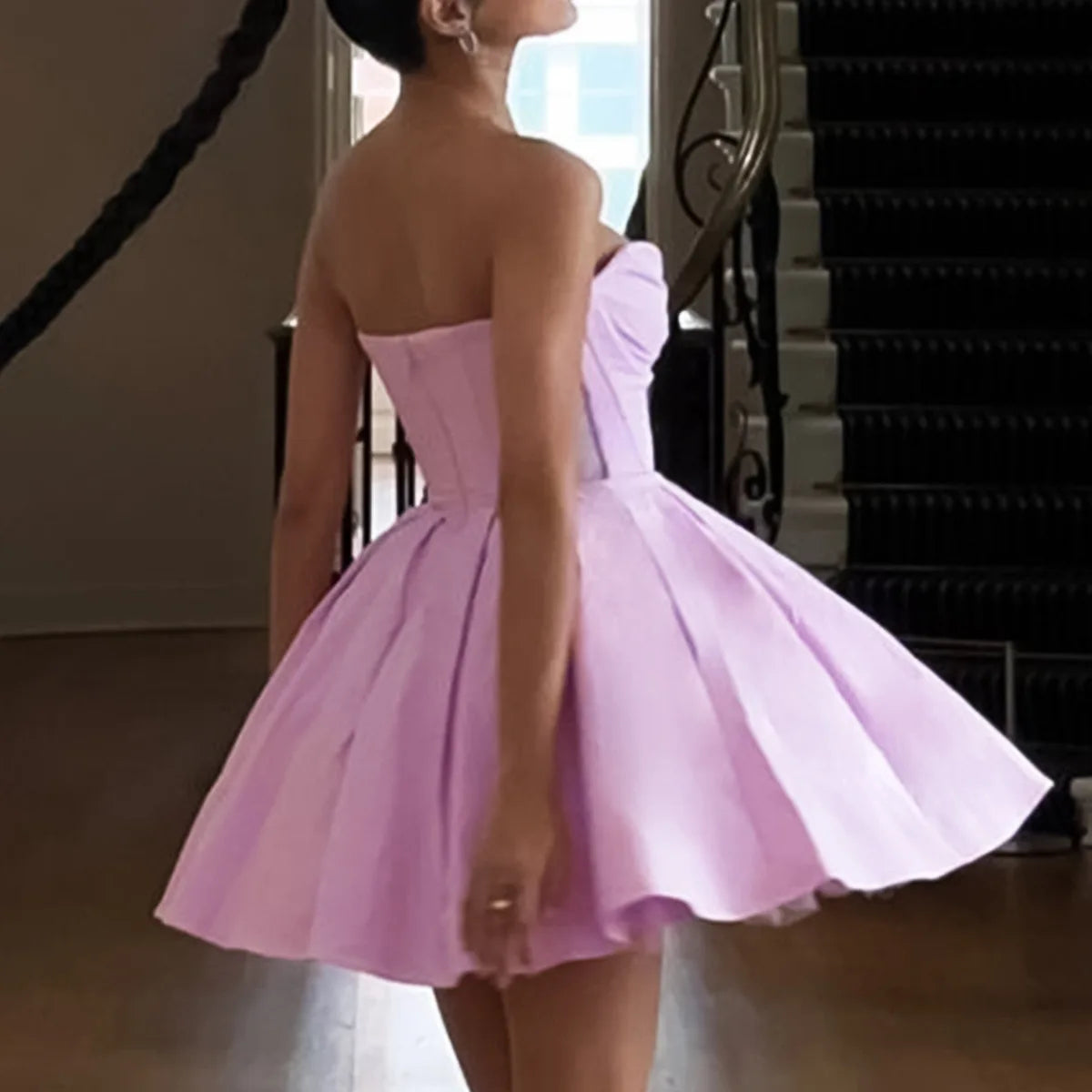 Lavender V-neck Strapless Mini Dress