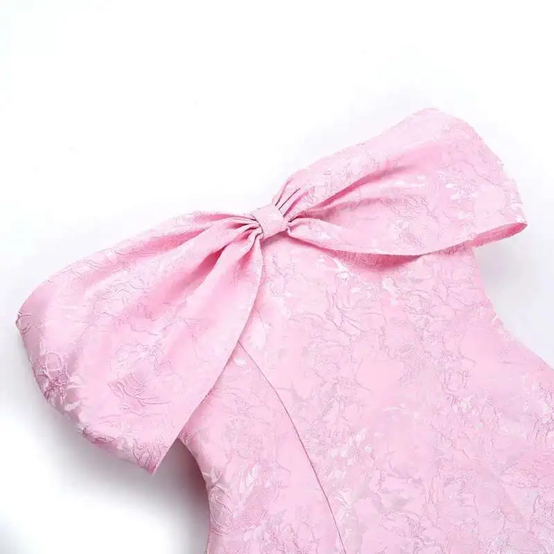 Large Bow Off Shoulder Jacquard Mini Dress