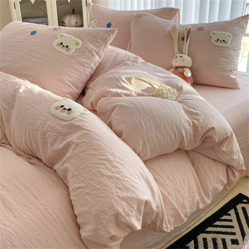 INS Style Bedding Sets Quilt Cover Sets Romantic Bedclothes Decor Woman Girls Bedroom Duvet Cover Sets 4pcs
