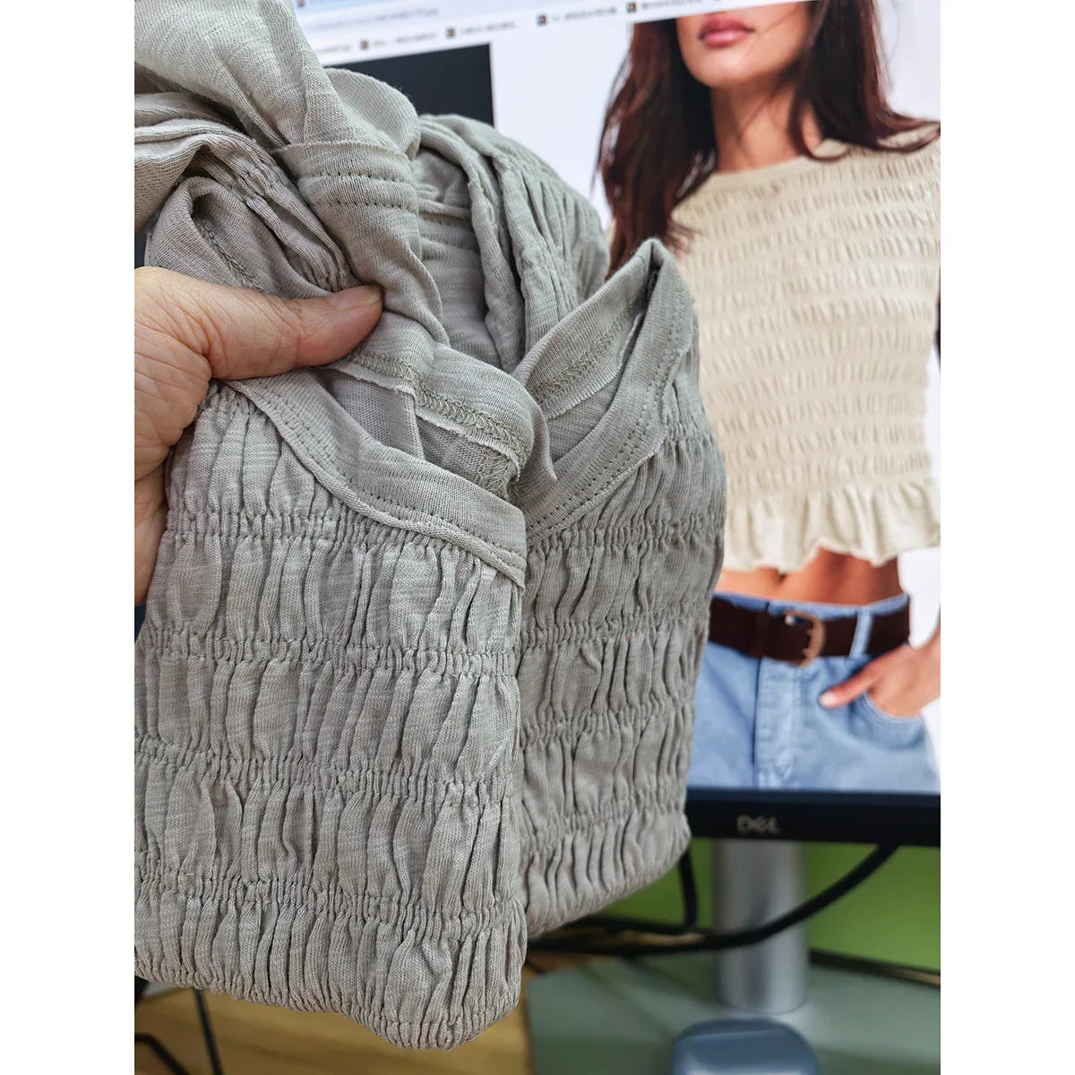 Smocked Ruffle Hem Short Sleeve Top