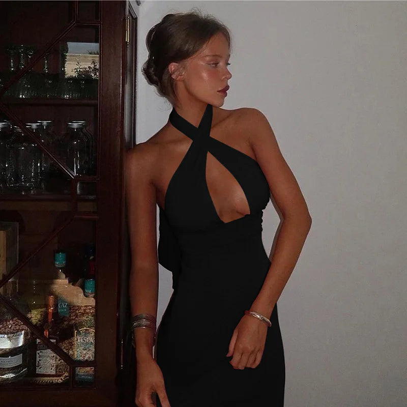 Deep Neck Draped Mini Dress