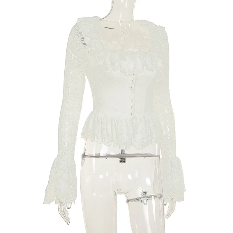 White Lace Ruffle Sleeve Top