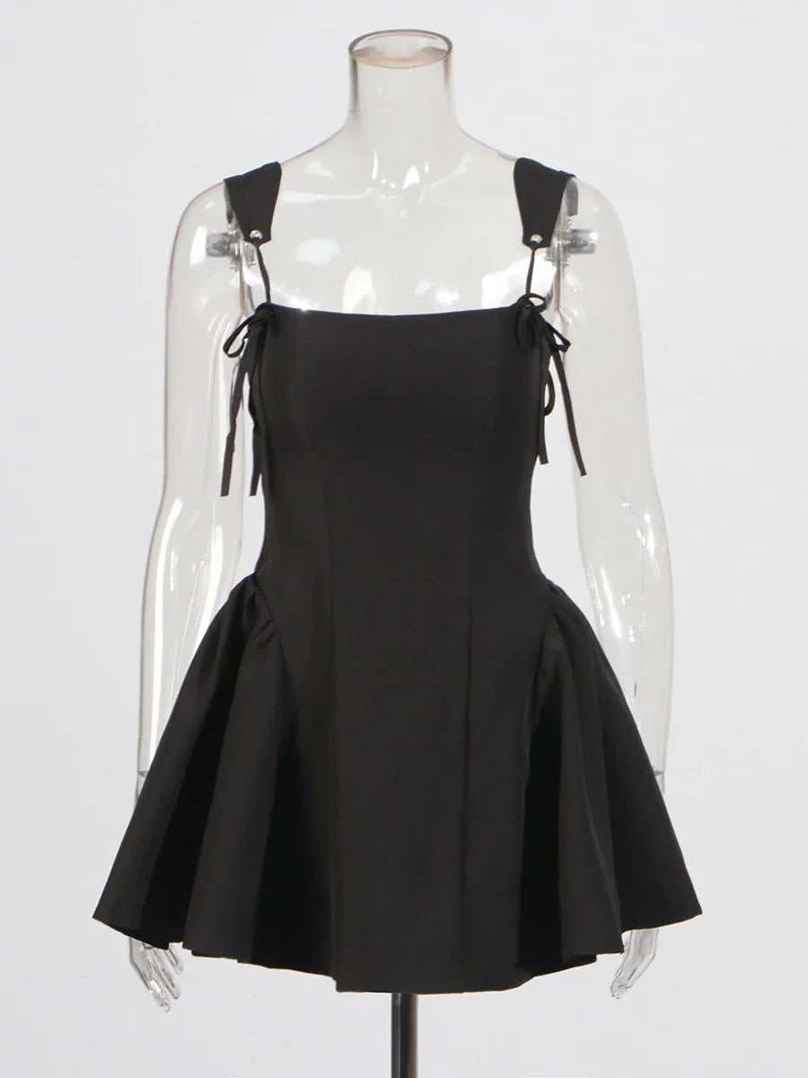 Solid Tie Up Strap Mini Dress