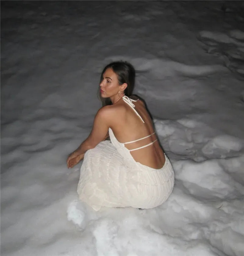 Halter Textured Open Back Maxi Dress