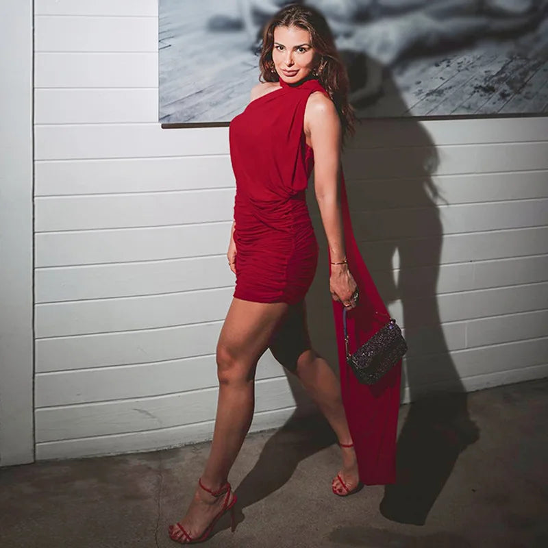 Halter Drape Bodycon Mini Dress