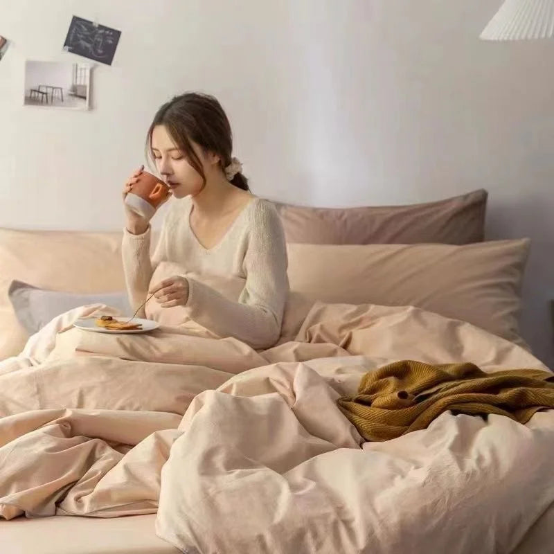 Nordic Princess Pink Bedding Set Girls Boys Single Double Size Flat Sheet Duvet Cover Pillowcase Bed Linens Home Textile