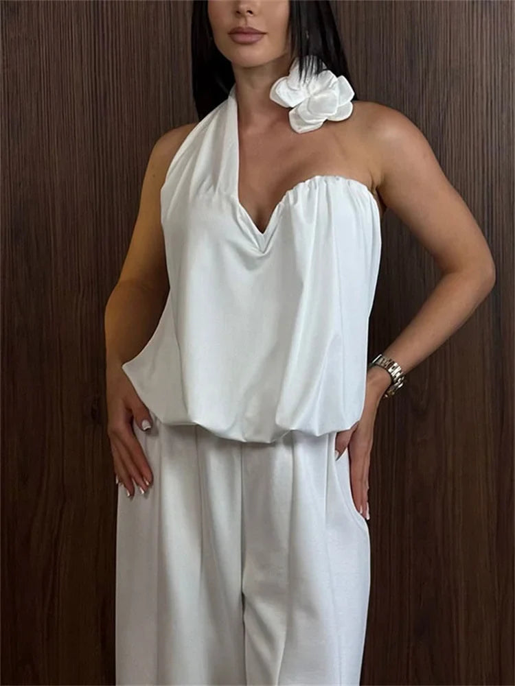 White 3d Floral Off-Shoulder Drape Top