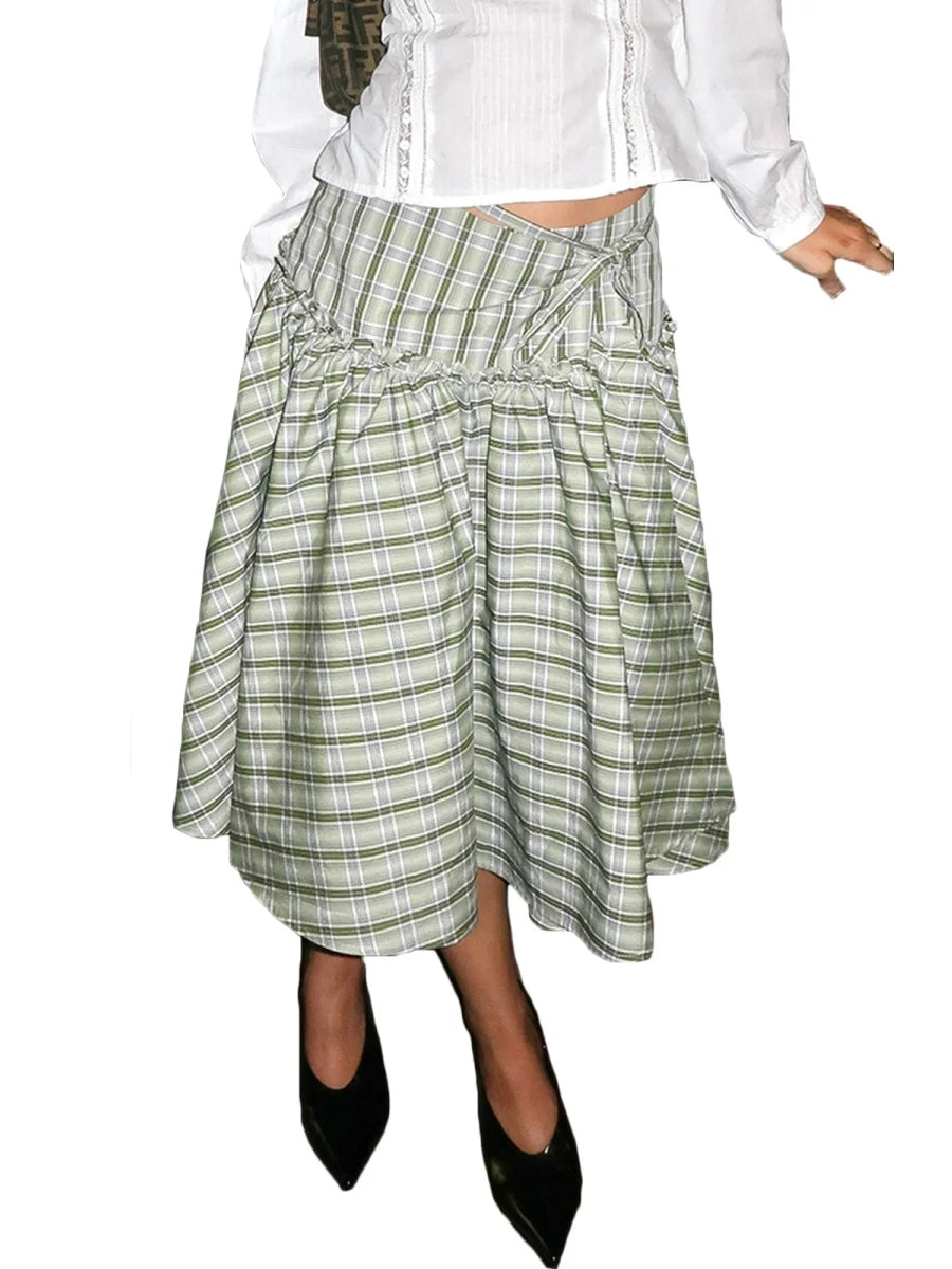 Low Rise Plaid Midi Skirt