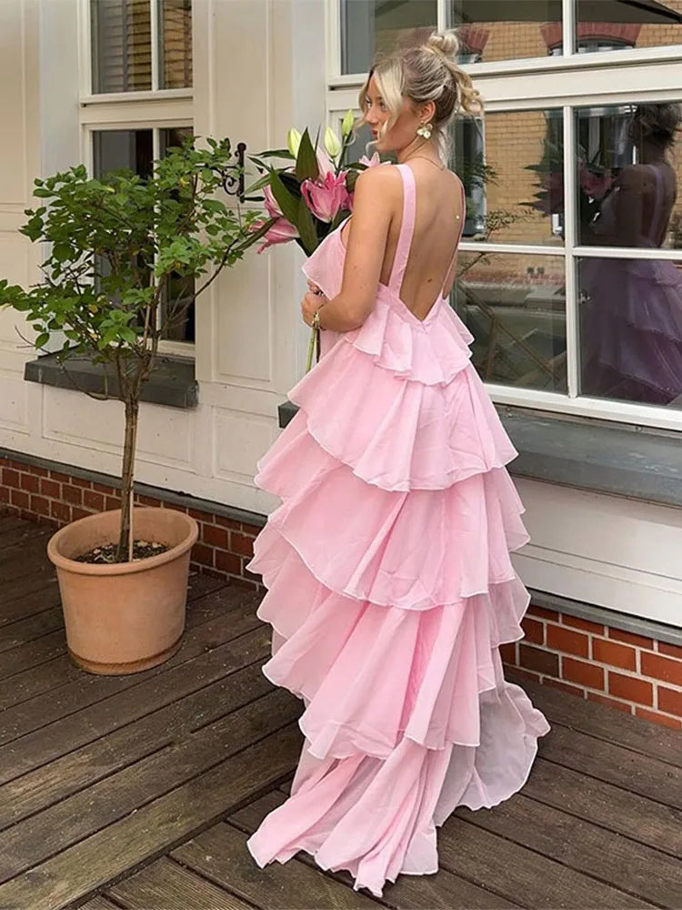 Pink Pleated Halter Maxi Dress