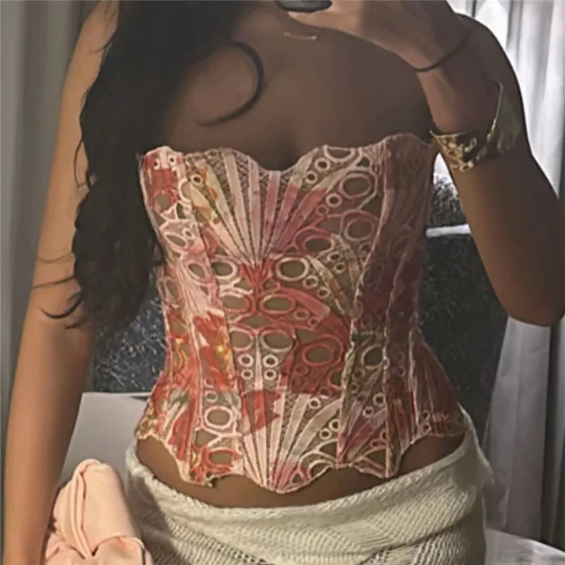 Embroidery Sea Shell Cut Out Top