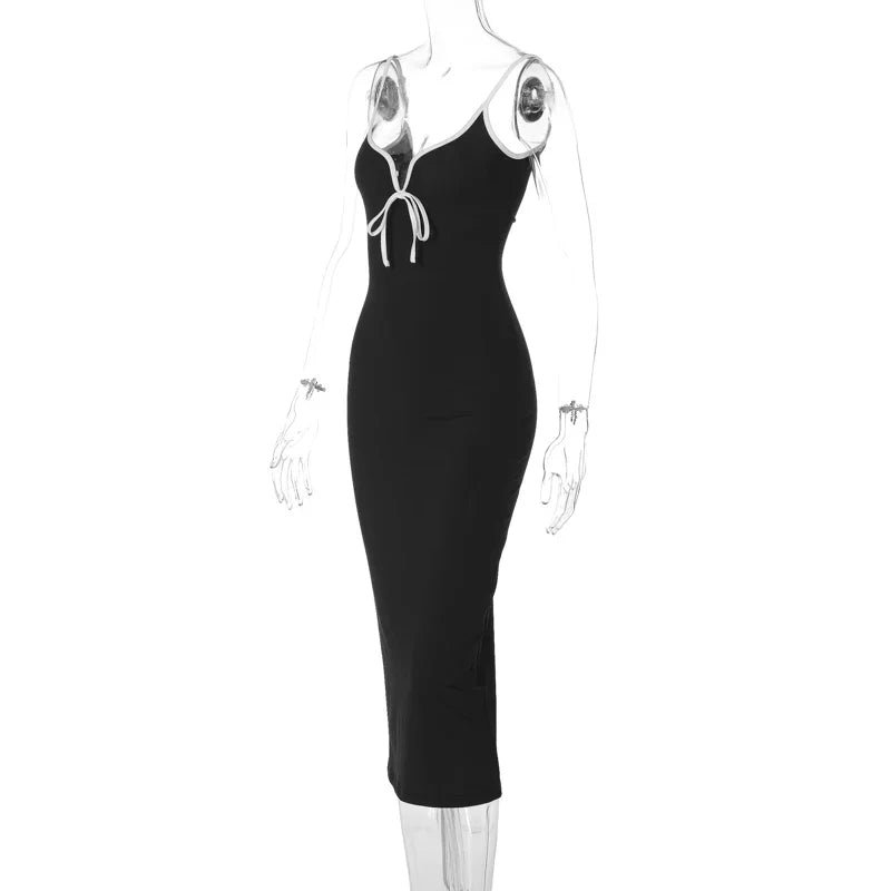 Contrast Trim Spaghetti Strap Body-con Midi Dress