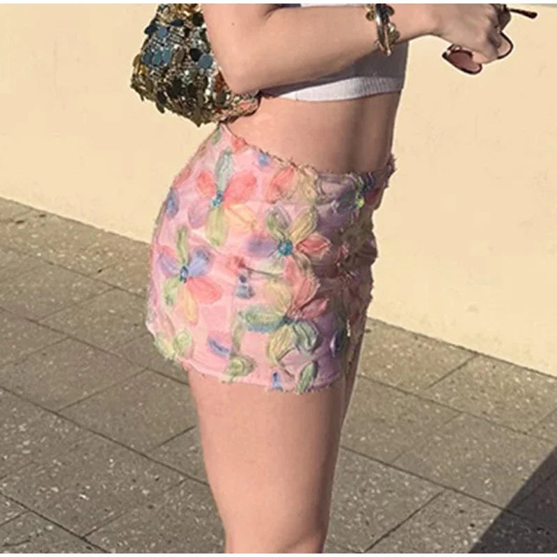 Sequins Flower Rainbow Mini Skirt