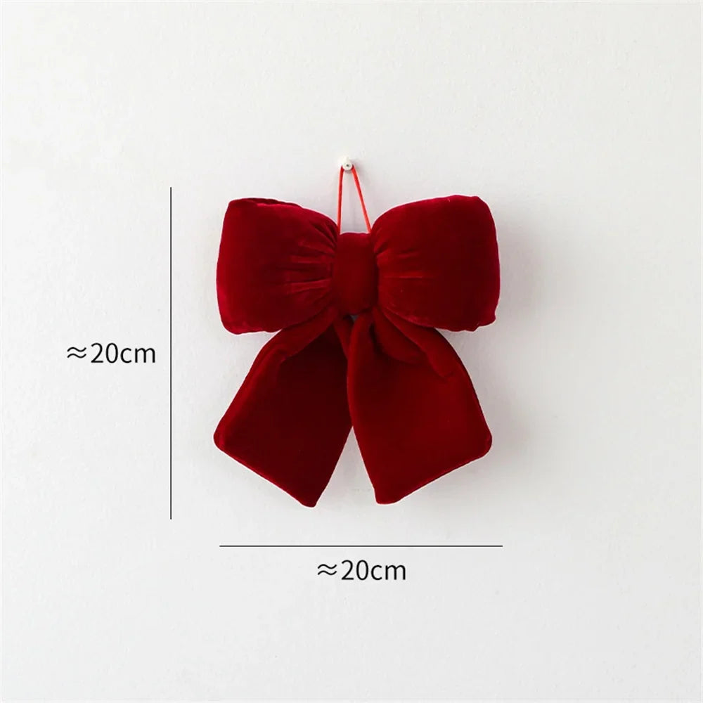 Christmas Bow Decoration Velvet Red Bow Knot Baubles Hanging Ornaments DIY Xmas Trees Pendant For Holiday Home Party Decorations