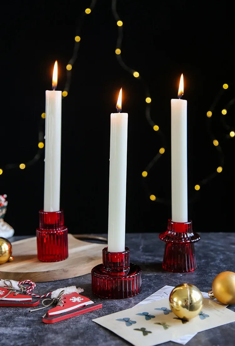 Red Mini Glass Candle Holders Taper Candle Stand Small Tealight Candle Holder Candlestick Holder Christmas Decor Green Glass