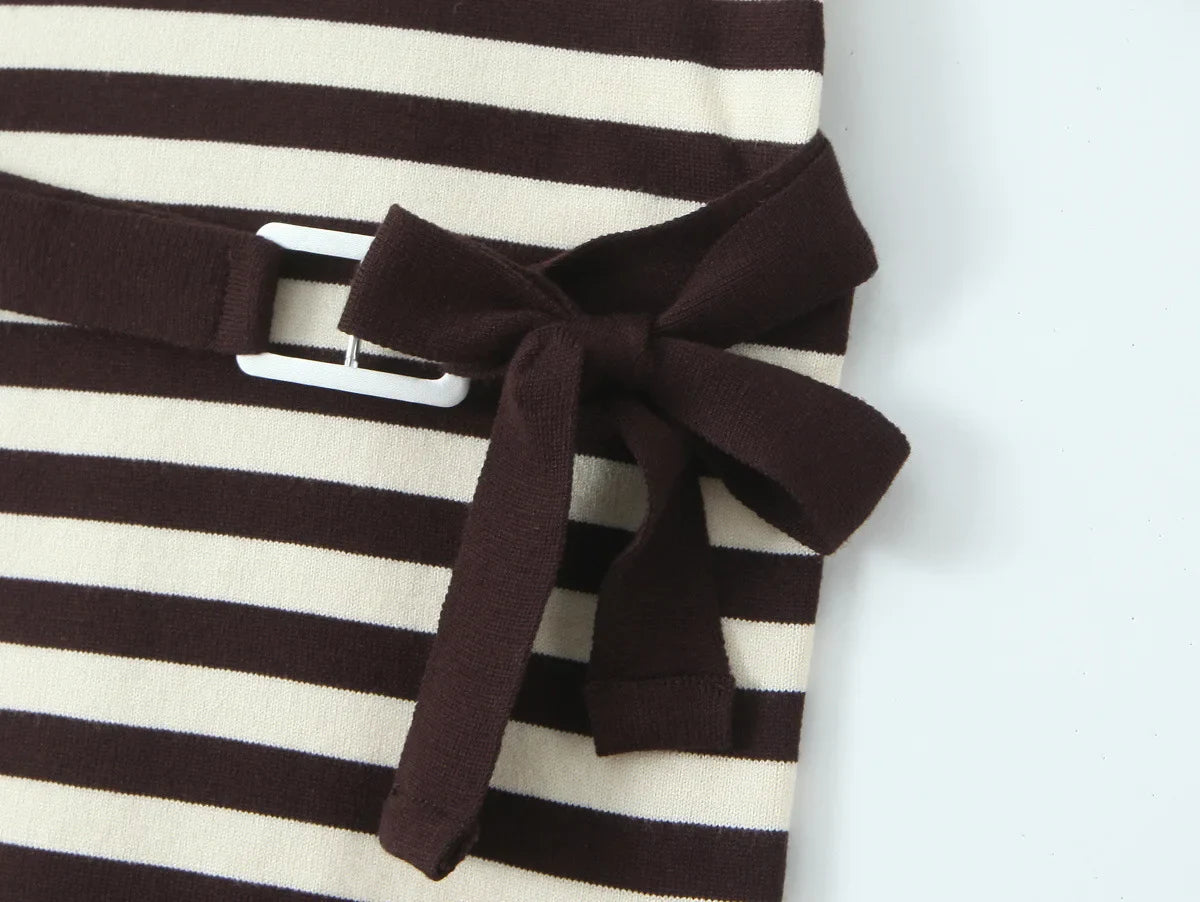 Striped Knit Off-shoulder Mini Dress