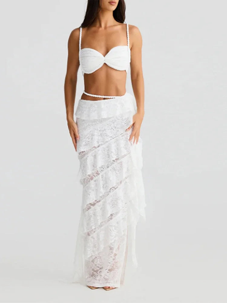 Knitted Twist Bralette And Maxi Skirt Set