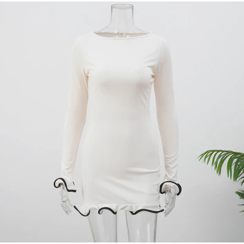 Ruffles Hem Long Sleeve Mini Dress
