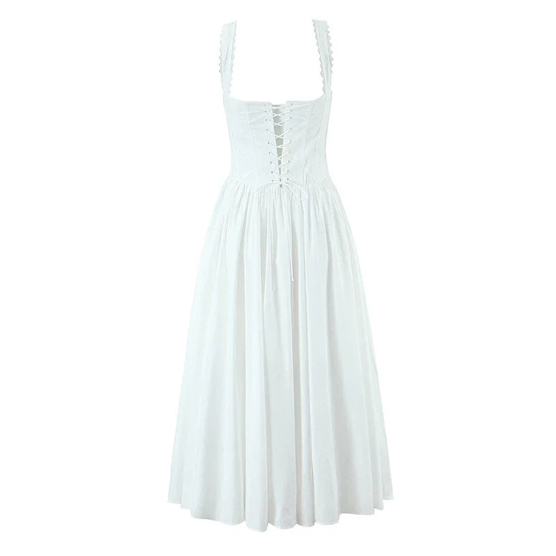 Back Lace Up Strap Midi Dress