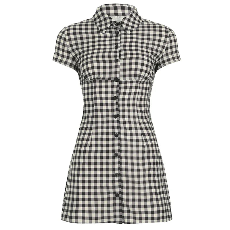 Plaid Collar Buttoned Mini Dress