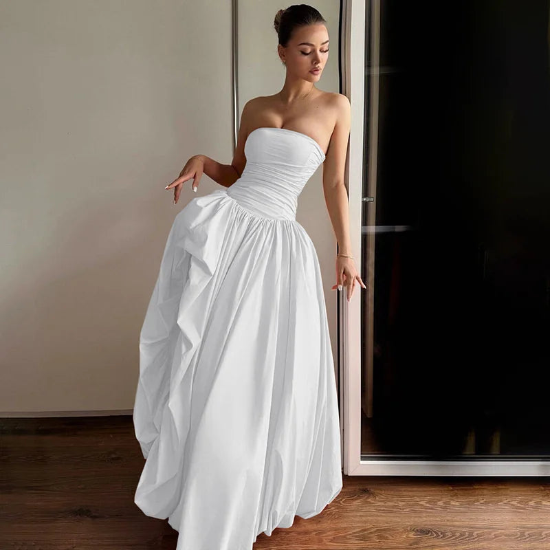 Strapless Puffed Maxi Dress